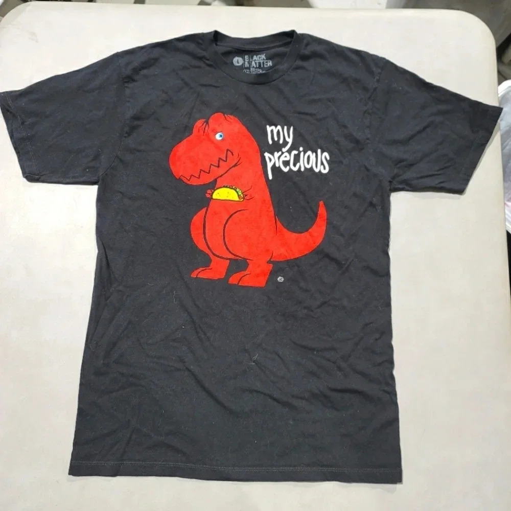 Men’s Black Matter by Goody Two Sleeves My Precious UNSTOPPABLE Shirt L Dinosaur
